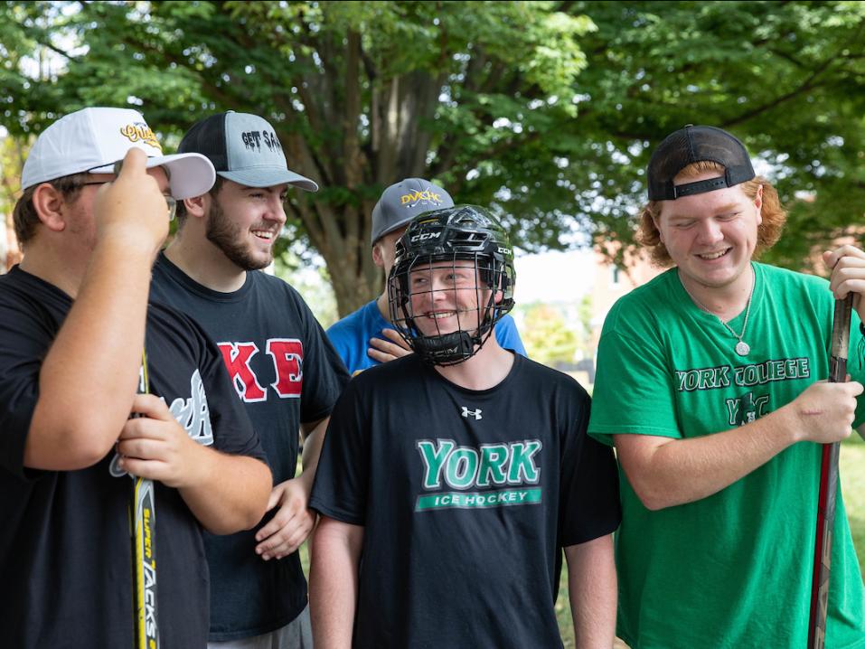 The Club Ice Hockey team having a fun time at the Involvement Fair.