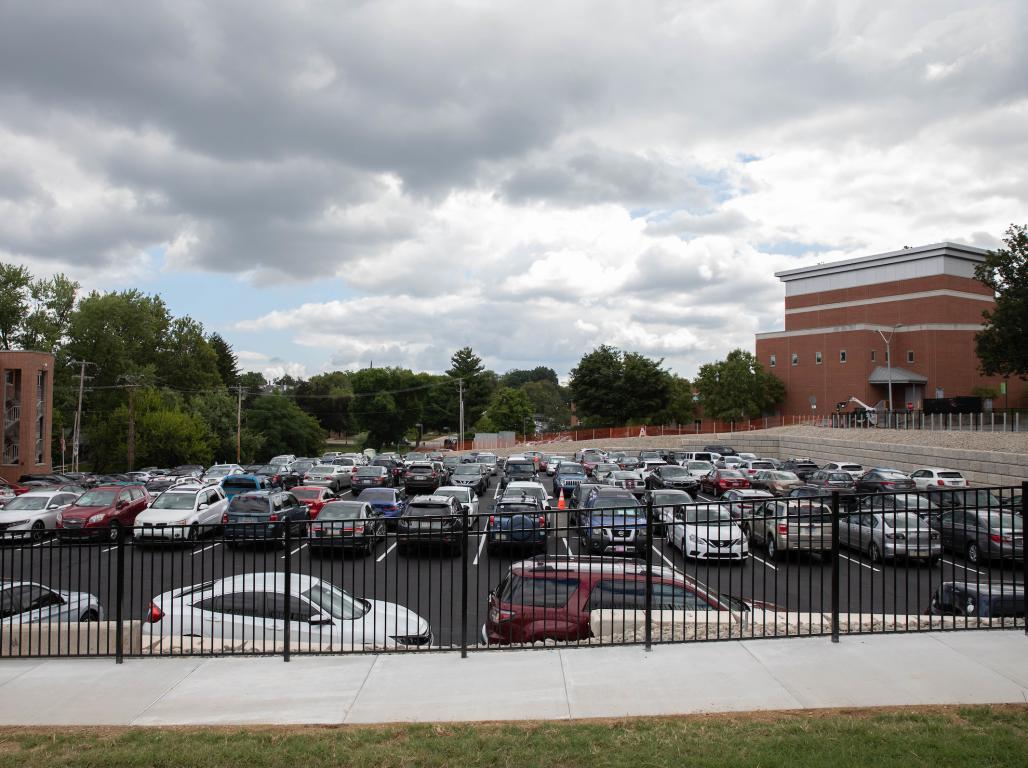 The main commuter parking lot.