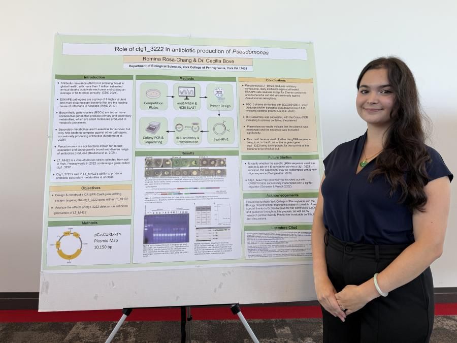 Romina Rosa-Chang standing next to her biology poster