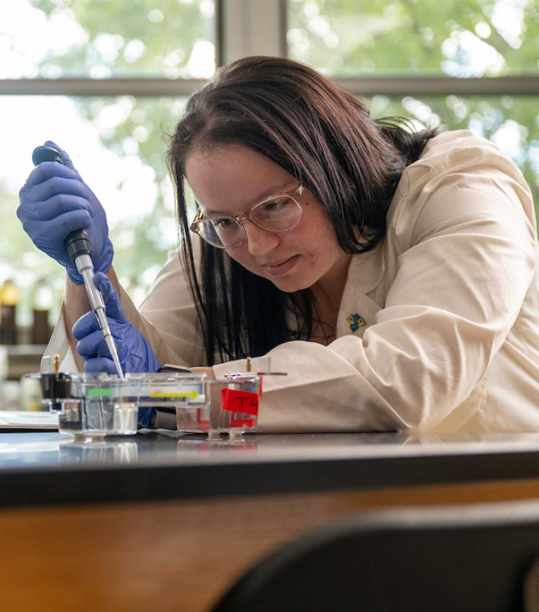 Student working in a biology lab.