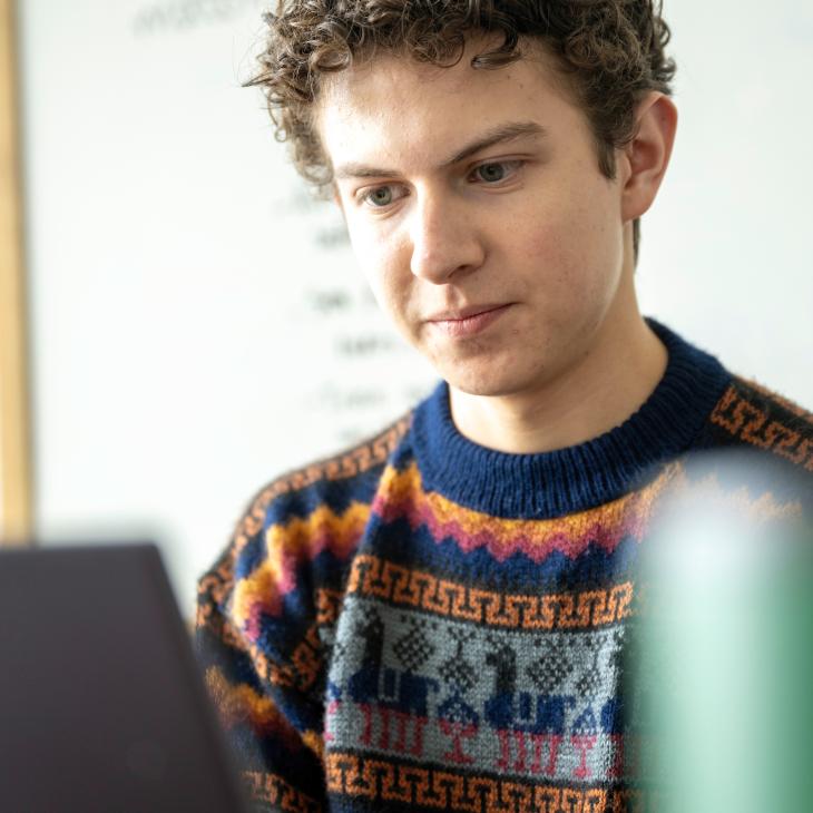 A student is studying on a laptop