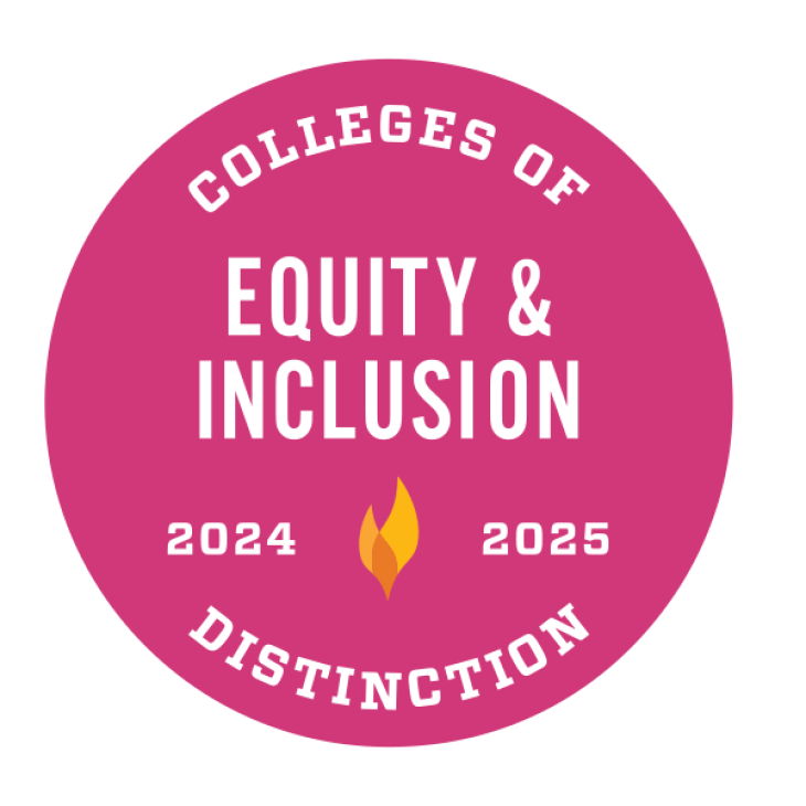 A badge graphic designates "Colleges of Distinction - Equity and Inclusion 2024 - 2025"