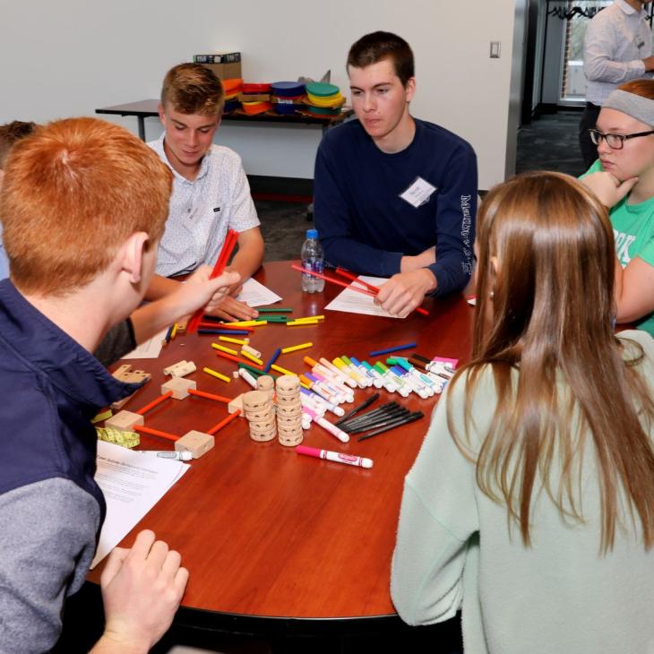 High school students work together on a leadership project at York College of Pennsylvania. 