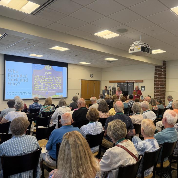 Lifelong Learning Initiative participants fill a York College classroom during a presentation about the history of York, Pennsylvania.